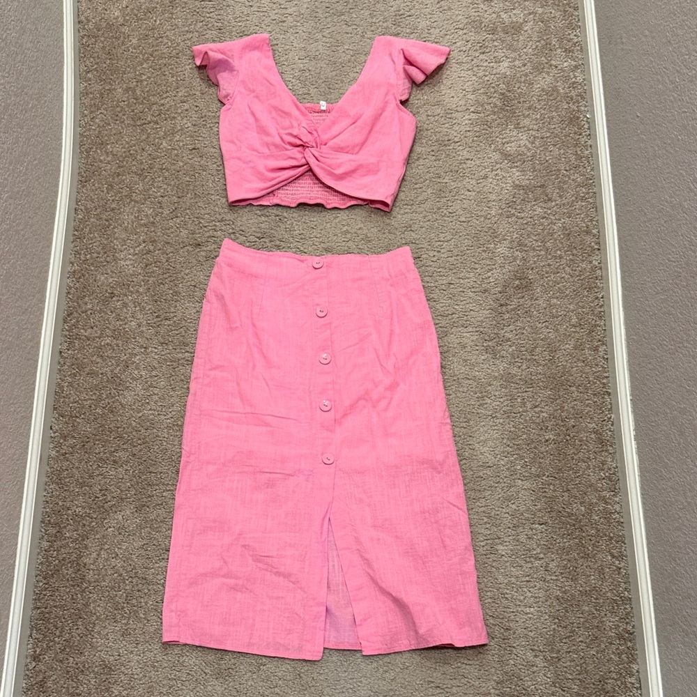 Elegant Pink Button-Front Skirt Set